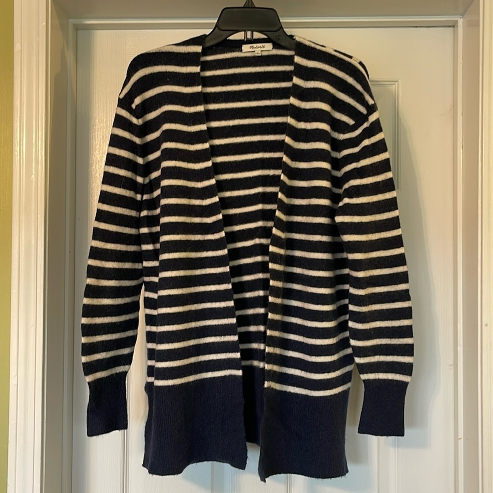 Madewell Alpaca/Merino/Poly Open Cardigan Navy and Off-White Stripe Size M